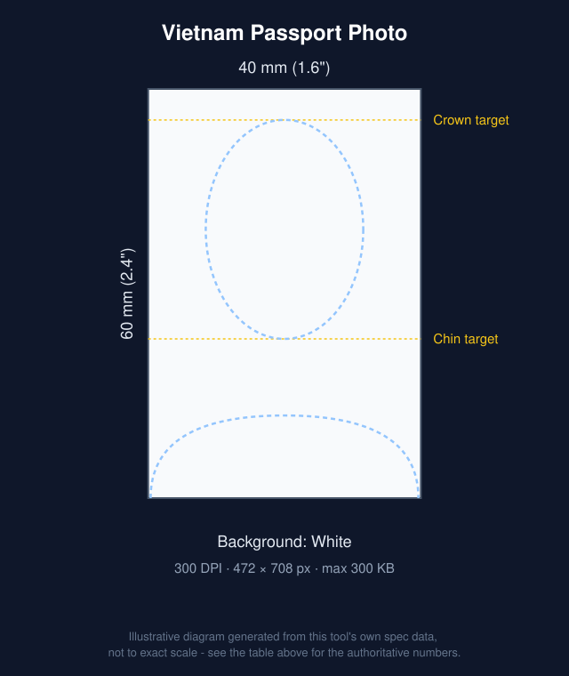 Diagram of Vietnam Passport Photo: 40x60mm with head-position guide bands